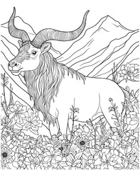 Wildebeest Coloring Page Vector Illustration