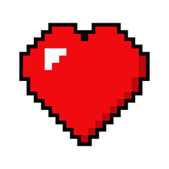 Heart red 8 bit icon. Digital heart love symbol