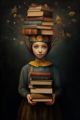 Girl with books, concept for education and knowledge  - 680200623