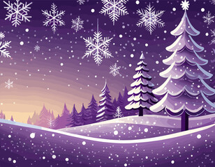 Purple christmas banner with snowflakes. Merry Christmas and Happy New Year greeting banner. Horizontal new year background, headers, posters, cards, website.Vector illustration