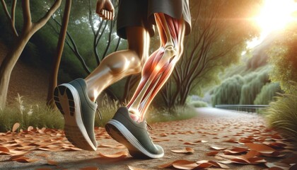  The illustration highlights the muscles and bones, showcasing areas of potential strain during the run, perfect for educational or sports medicine contexts.