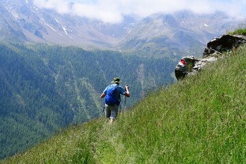 Mann wandert im Schnalstal in Südtirol 