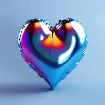 3d chrome metal of y2k heart. Valentine's Day concept.