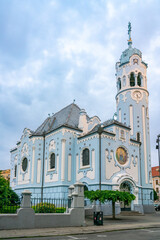 Bratislava Blue church pale blue facade of popular Art Nouveau site