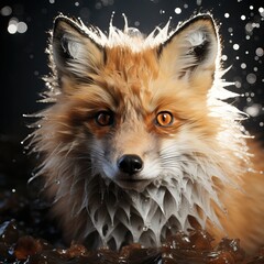 Fototapeta premium A red fox in the water. Close-up of red fox face.