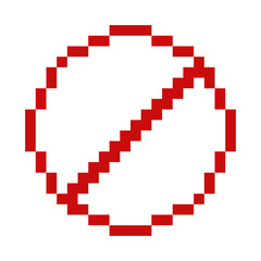 Prohibit 8 bit pixelated red crossed circle sign. Ban forbidden symbol. Closed entry sign.