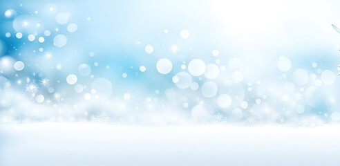  Christmas blurred light blue background with snowflakes and garland lights. New Year, winter holidays banner for design.Generative AI 
