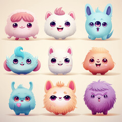 Obraz premium irresistibly cute characters with big eyes, pastel colors, and endearing expressions created with Generative Ai