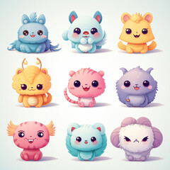  irresistibly cute characters with big eyes, pastel colors, and endearing expressions created with Generative Ai