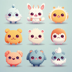  irresistibly cute characters with big eyes, pastel colors, and endearing expressions created with Generative Ai