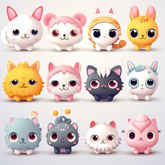 Fototapeta premium irresistibly cute characters with big eyes, pastel colors, and endearing expressions created with Generative Ai