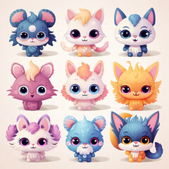  irresistibly cute characters with big eyes, pastel colors, and endearing expressions created with Generative Ai