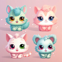  irresistibly cute characters with big eyes, pastel colors, and endearing expressions created with Generative Ai