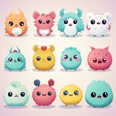Fototapeta premium irresistibly cute characters with big eyes, pastel colors, and endearing expressions created with Generative Ai