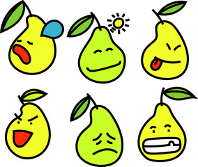 graphic illustration of mango face emoticons in a set, this vector is great for icons, cartoon images, covers, wallpapers, logos and more