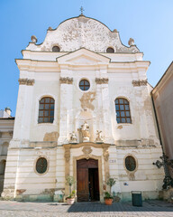 Franciscan monastery church in Bratislava with neglected baroque facade