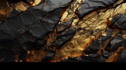 Silver, black rock texture with gold veins and golden nuggets. Background, wallpaper.