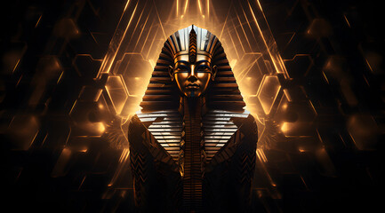 An abstract neon-glowing pharaoh, exuding power and the mystique of ancient Egypt. - obrazy, fototapety, plakaty