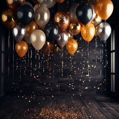 festive party decorations with intricate details, featuring balloons, confetti, and celebration elements created with Generative Ai