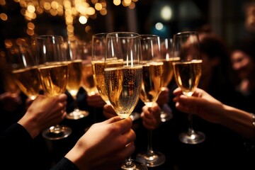 New Year's Cheers: Midnight Toast with Sparkling Lights, generative AI