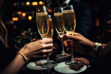 New Year's Cheers: Midnight Toast with Sparkling Lights, generative AI