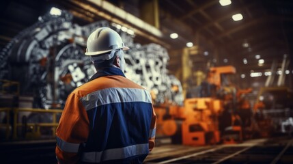 Hardhat Clad Worker with Machinery in Industrial Setting