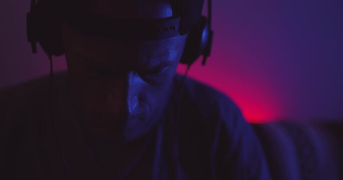 Man listening to music on headphones 