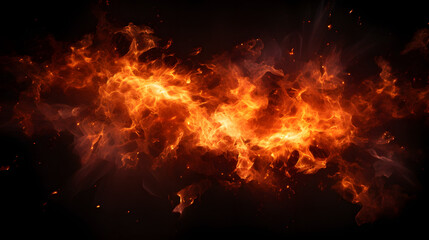 Fototapeta na wymiar Fiery explosions on black background for dynamic impact