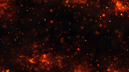 Seamless pattern of fiery sparks and embers over dark field