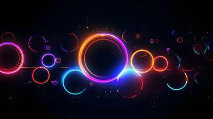 Glowing neon circles on dark background for techno effects