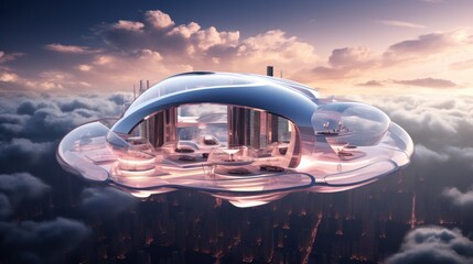 Futuristic Cloud City Home Mockup with Skyline Views