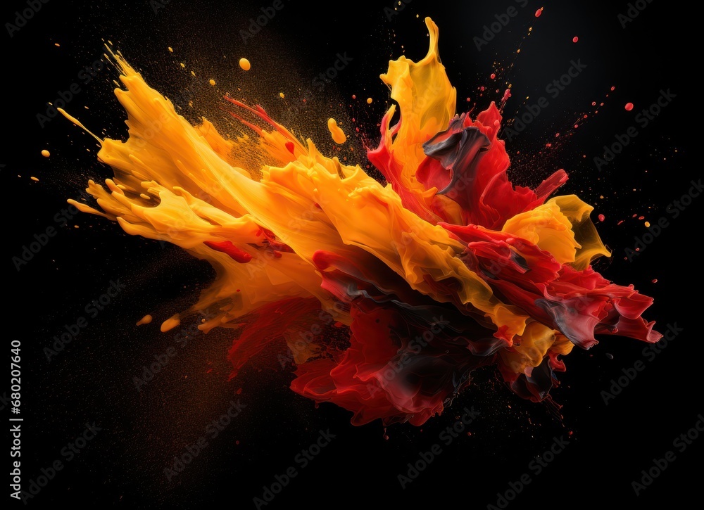 Aufkleber a black background with a red and yellow object in the middle of the image and a black background wi