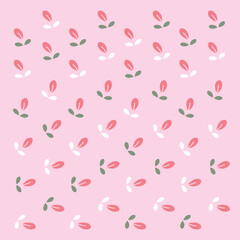 Flower seamless pattern with abstract floral branches with leaves, blossom flowers and berries. Vector nature illustration in vintage