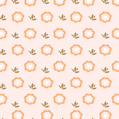 Flower seamless pattern with abstract floral branches with leaves, blossom flowers and berries. Vector nature illustration in vintage