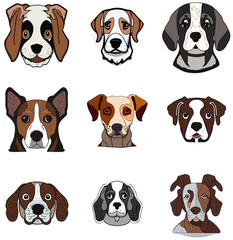 Dogs portraits doodle vector set. Cartoon dog or puppy characters design collection .