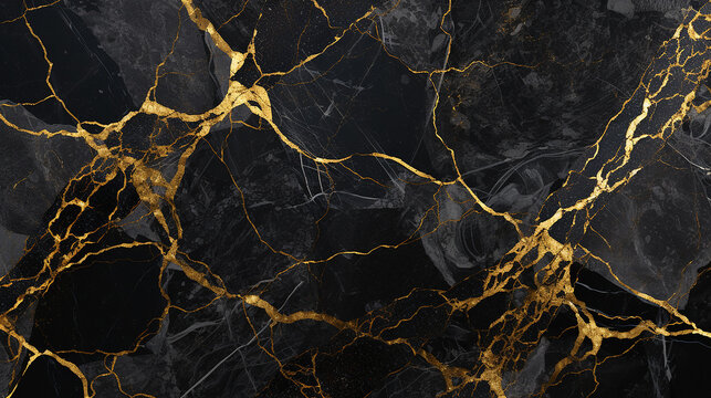 Textura de m&aacute;rmore brilhante sem costura preto com dourado 