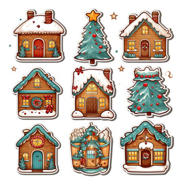 Christmas Cabins and Tree Stickers Collection © mia.n_official