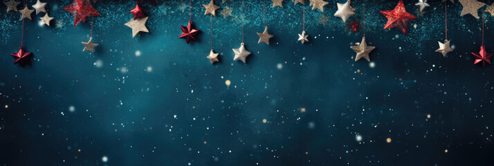 Christmas decoration on a blue background. Festive Christmas background. Copy space for text.