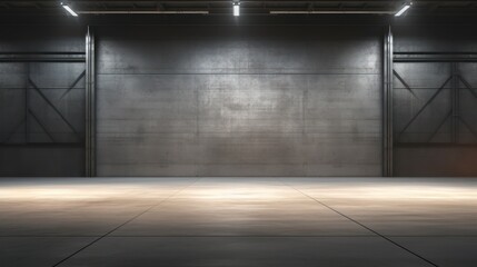 Concrete floor and a closed door for product display or an industrial background - Powered by Adobe