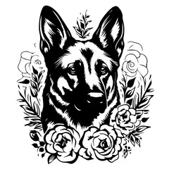 Floral German Shepherd Dog Vector Illustration