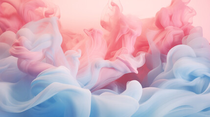 Naklejka premium Soft billows of pink and blue smoke dance together in a delicate, fluid motion, creating a romantic and serene abstract backdrop