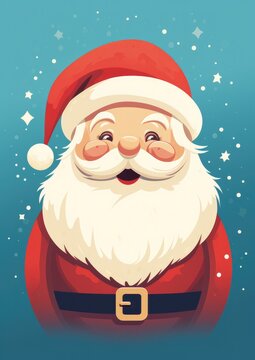 Portrait of Santa claus, minimalistic christmas greeting card illustration. Generative Ai.
