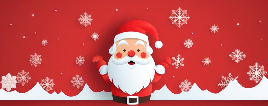 Portrait of Santa claus, minimalistic christmas greeting card illustration panorama banner. Generative Ai.