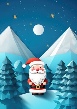 Santa Claus living in winter forest, christmas greeting card illustration. Generative Ai.
