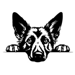 Curious Peeking German Shepherd Vector Illustration