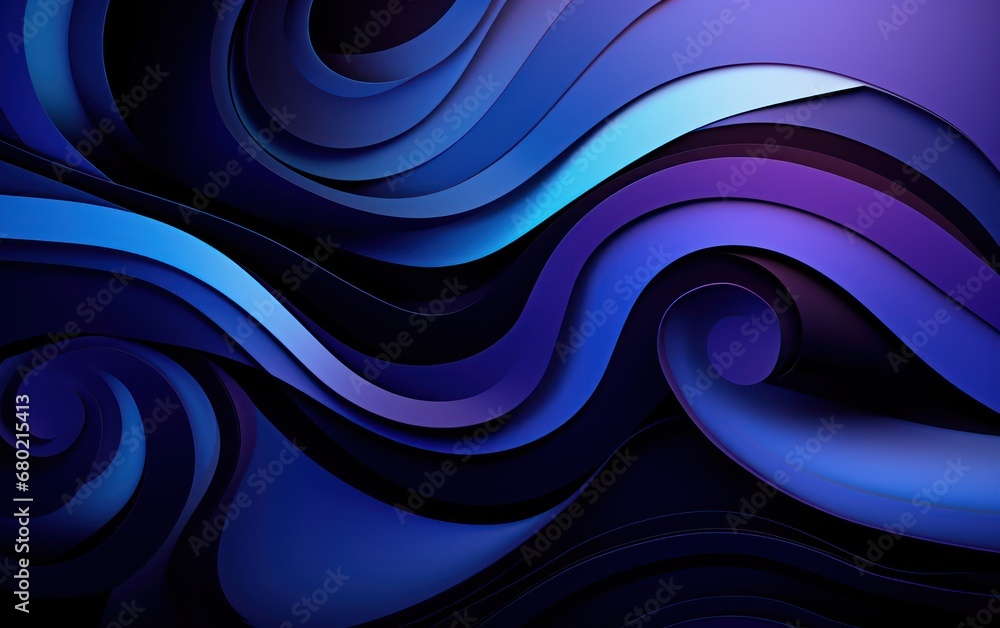Poster an abstract blue and purple background with wavy lines on the bottom and bottom of the lines on the 