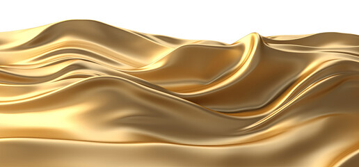 3D gold cloth texture isolated on transparent background PNG