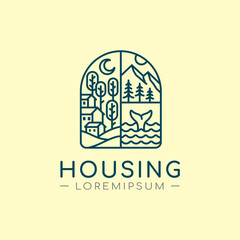 House Modern Line Logo Design Template