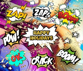 Fototapeta premium graffiti pop art, comic illustration. Happy Holiday pattern.