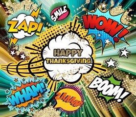 Happy thanksgiving. Cartoon comics pattern. 